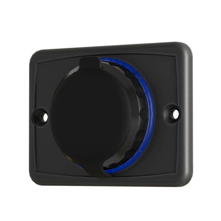 Car USB charger socket with closed waterproof cover and blue accent ring