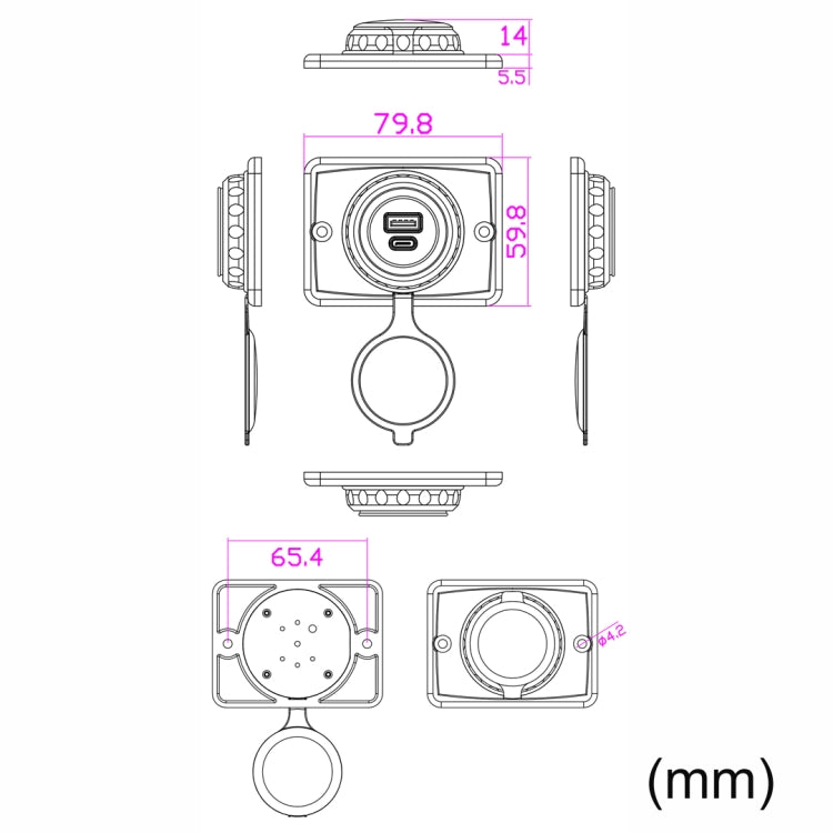 Car USB charger socket dimensions diagram with mm measurements