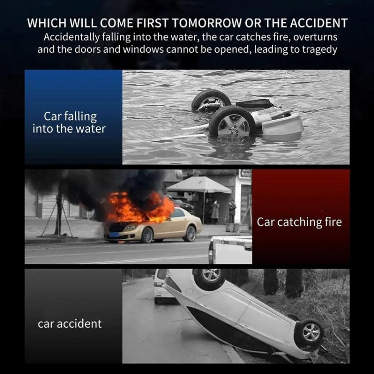 Emergency accident scene collage with no vehicle safety hammer visible