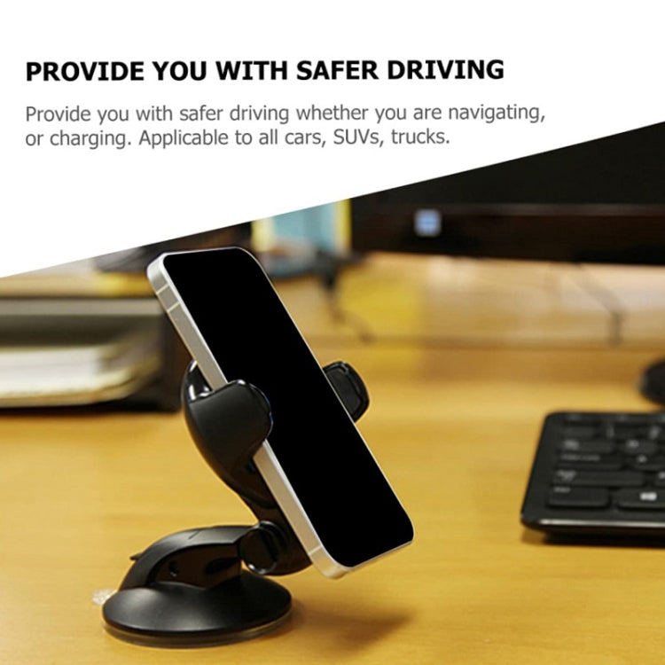 Black suction-cup car phone mount with adjustable cradle for dashboard use
