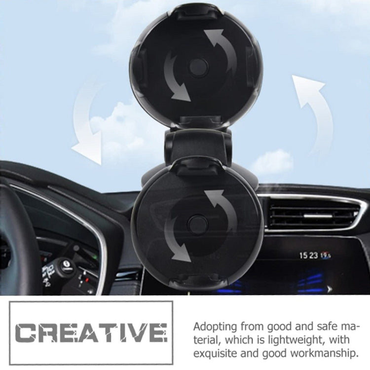 Black car dashboard suction holder with two circular suction pads for stability