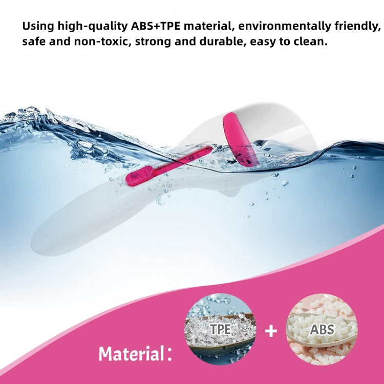 Cupcake batter scoop spoon with white body and pink silicone scraper tip