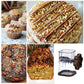 Manual nut chopper grinder with clear cup and dark handle shown in collage