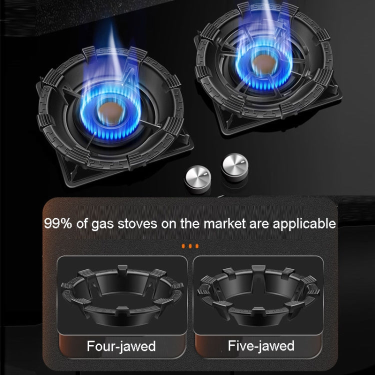 Gas stove fire windscreen cover with four- and five-jawed clamp rings around burner