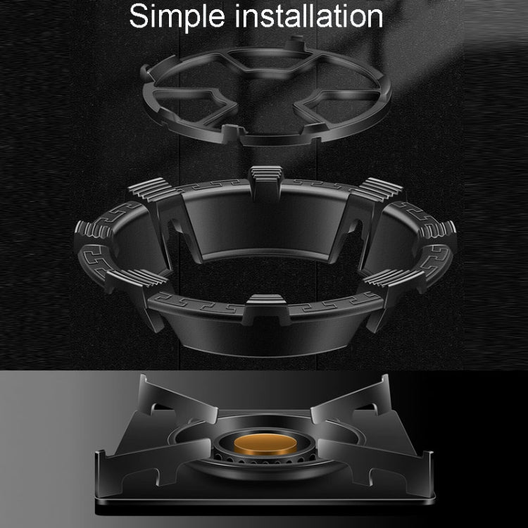 Gas stove fire windscreen cover with four clamp arms installed over burner