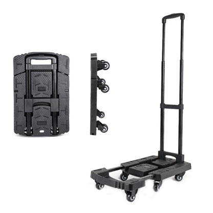 Black folding hand trolley with telescoping handle and four caster wheels
