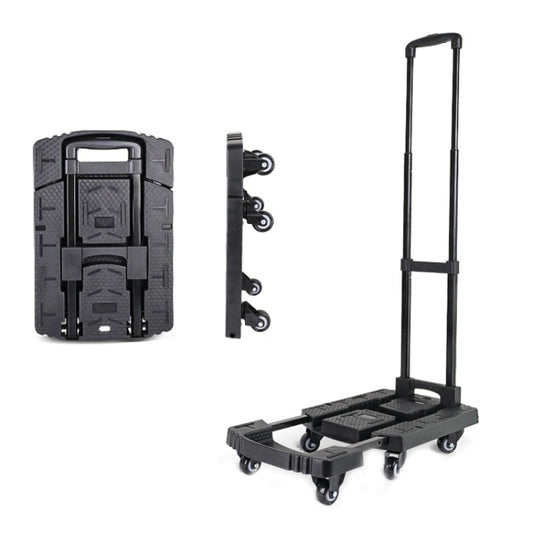 Black folding hand trolley with telescoping handle and four caster wheels