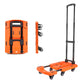 Orange folding hand trolley with telescoping handle and four caster wheels