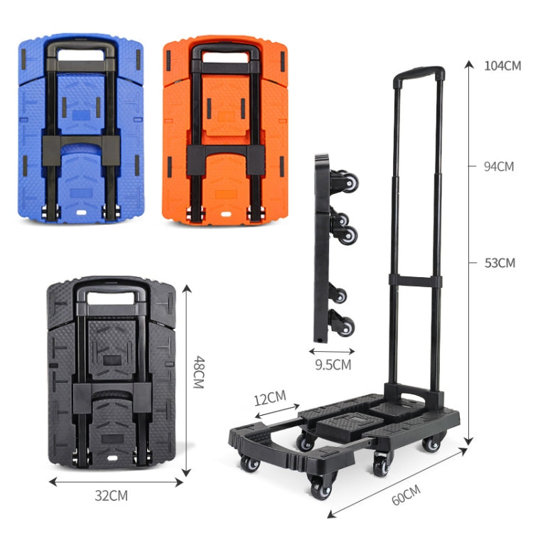 Folding hand trolley with telescoping handle, platform base, and caster wheels