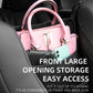 Pink car seat front opening storage pocket with hanging bag and phone accessory