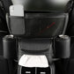 Car armrest organizer with phone pocket, mesh insert, and side drink holders