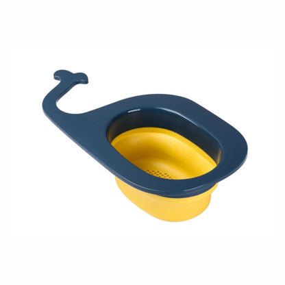 Blue whale-shaped foldable draining basket with yellow perforated insert