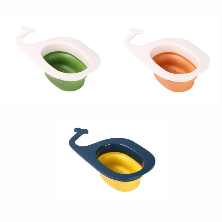 Set of whale-shaped foldable draining baskets in blue/yellow, green, and orange