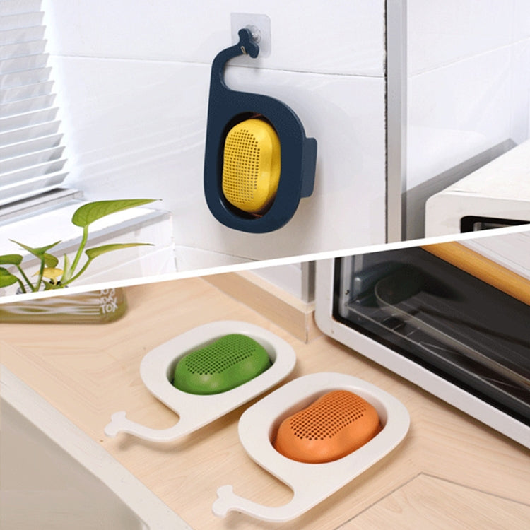 Mounted whale-shaped draining basket system with blue/yellow and spare color lids