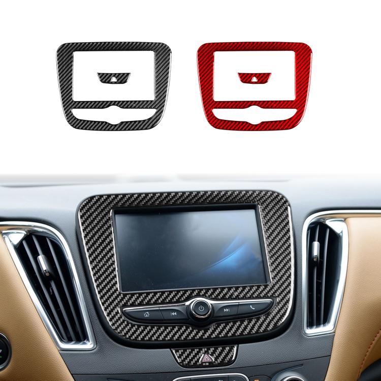 Black and red carbon-fiber navigation panel bezel stickers, front view pair