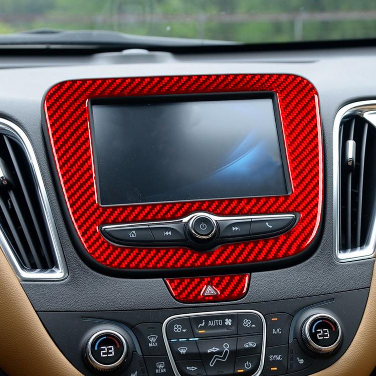 Red carbon-fiber navigation panel bezel sticker on car dashboard center