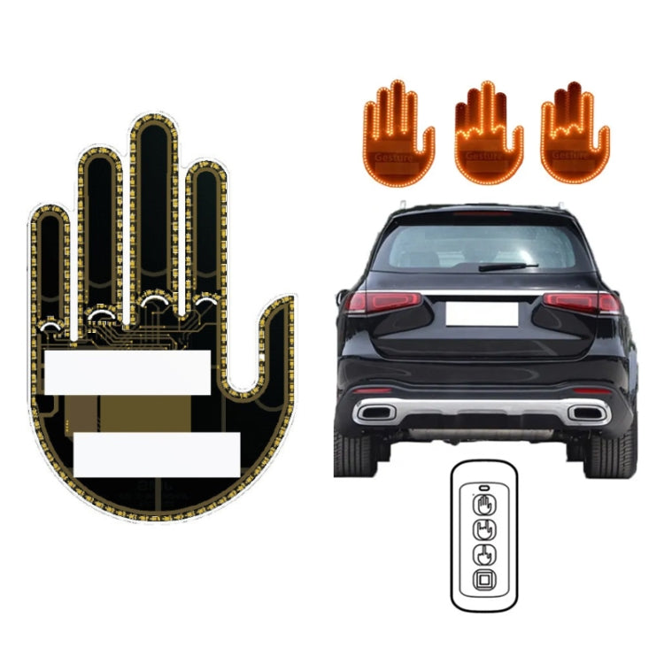 Vehicle rear gesture LED warning light decal with glowing hand icons and remote