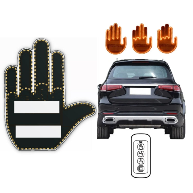 Vehicle rear gesture LED warning light kit with glowing hand icons and remote
