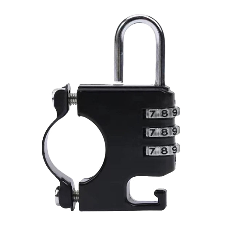 Black combination padlock with dial numbers and U-shaped shackle for helmet anti-theft