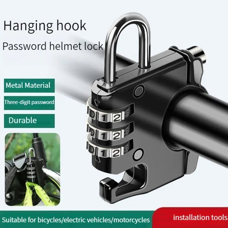 Black helmet anti-theft combination lock with hanging hook and numbered dials
