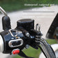 Black helmet anti-theft lock on a motorcycle handlebar with numbered dial