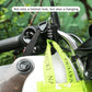 Black combination padlock attached near a bicycle handlebar with hanging strap