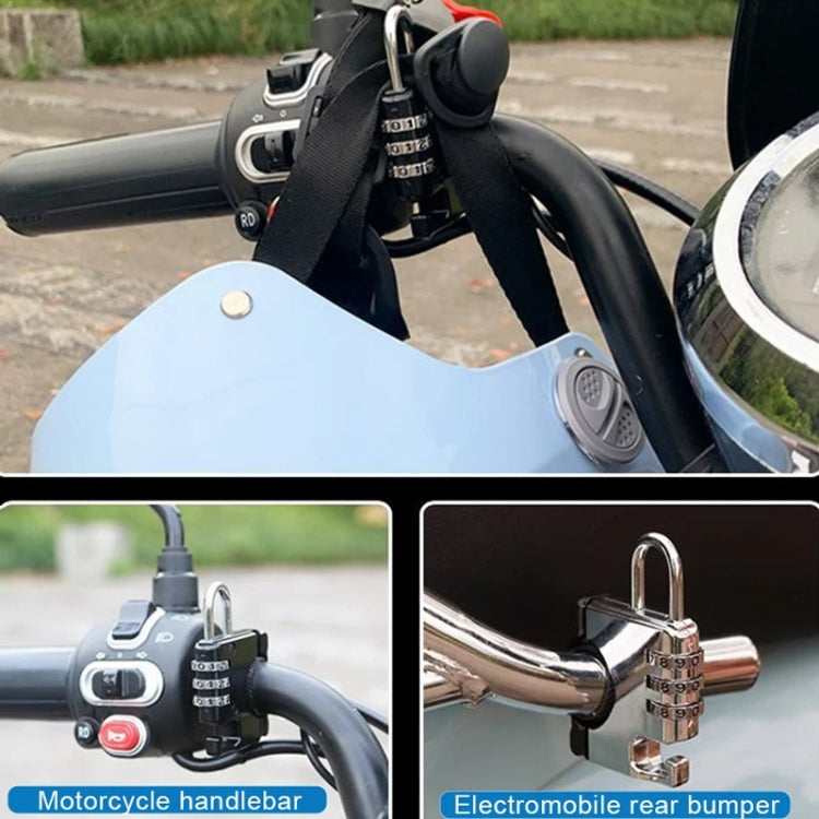 Black combination padlock mounted on a vehicle handlebar area with numbered dial