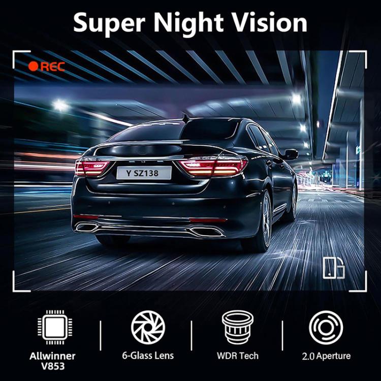 Dashcam night-vision recording overlay with road scene and car rear view frame