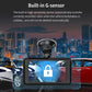 Dashcam with built-in G-sensor lock icon on the screen over city background