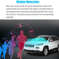 Dashcam motion detection overlay with colored motion target circles and white SUV