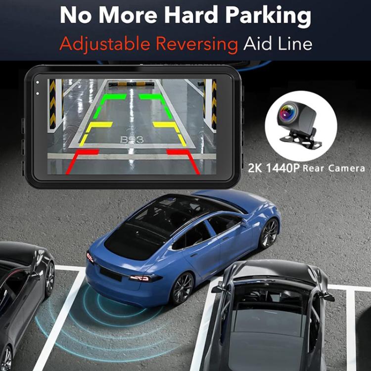 Dashcam display showing adjustable reversing guide lines with rear camera module