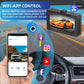 WiFi dashcam with phone app control and car dashboard screen view
