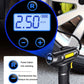 Portable car tire inflator control panel close-up with digital pressure display and buttons