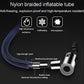 Portable car tire inflator hose with reinforced metal connectors and braided tubing