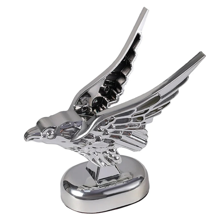 Chrome eagle wing hood ornament with 3D spread wings on round base