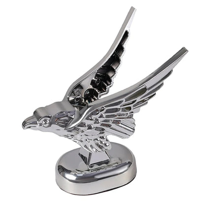 Chrome eagle wing hood ornament with 3D spread wings on round base