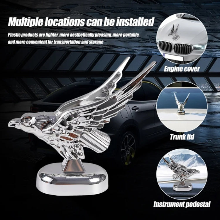 Chrome eagle wing emblem on round pedestal base, multi-use decoration