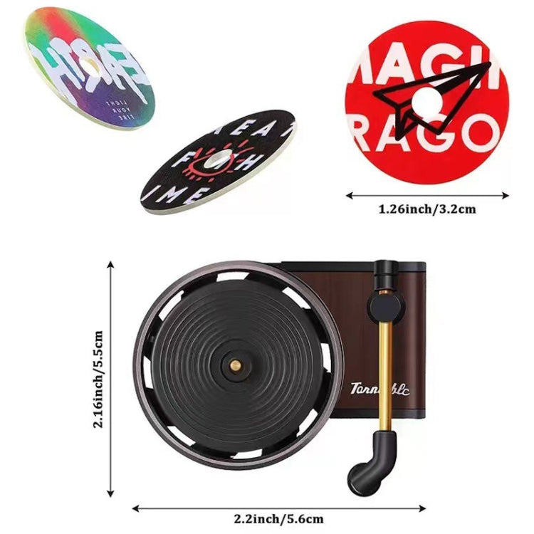 Retro gramophone car diffuser with vinyl-style disc and black vent clip; refill discs