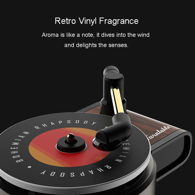 Retro vinyl car fragrance diffuser with black base, gold stem, and turntable disc