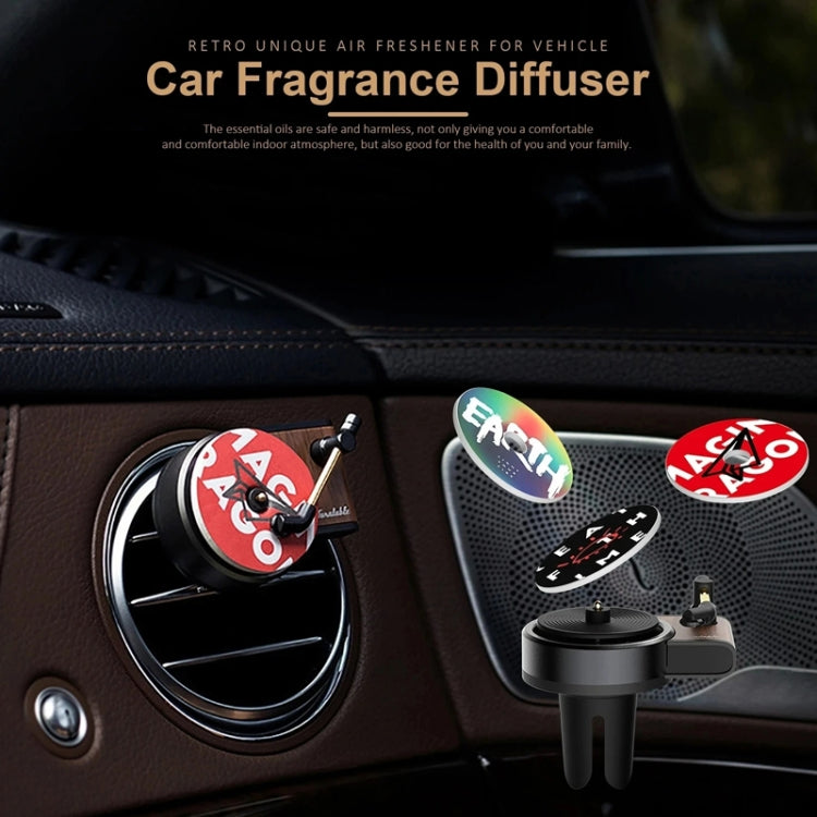 Car fragrance diffuser ornaments for vents with vinyl-style refill discs and black clips