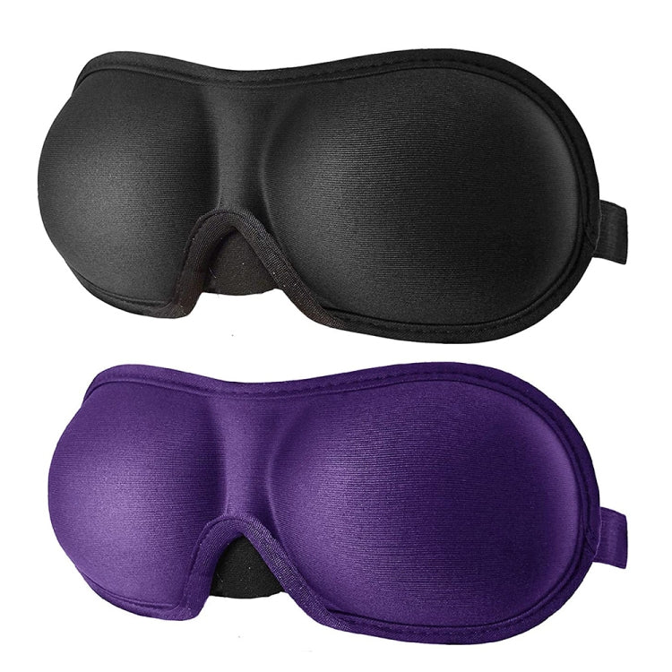 3D sleep eye masks set: purple and black memory-foam with front cutout and strap