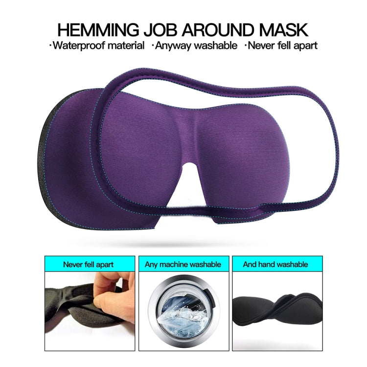 Purple memory-foam sleep eye mask with elastic strap and stitched edge