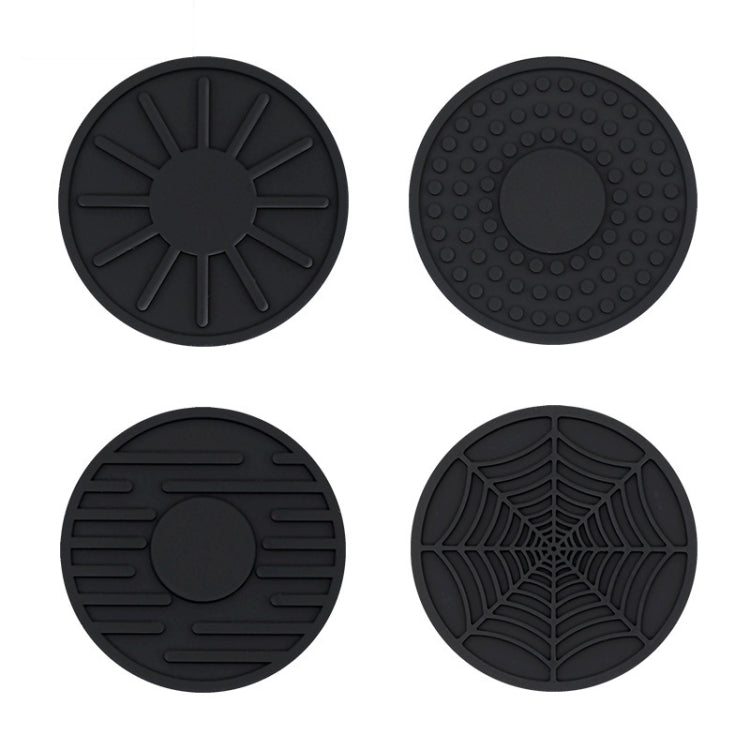 Car anti-slip silicone coaster set, dark round design with textured grip patterns