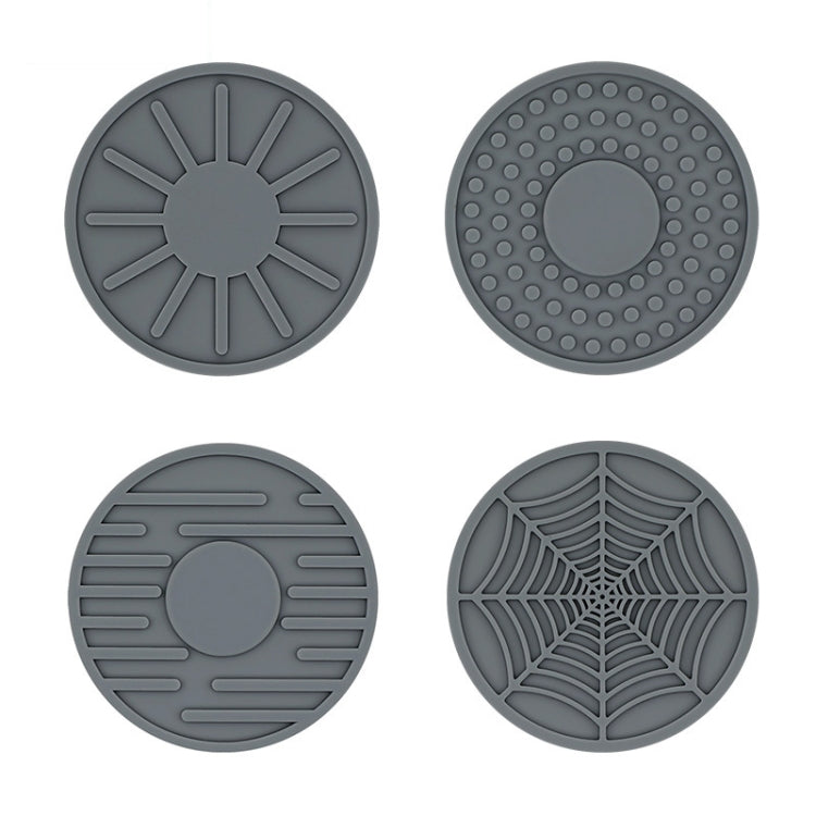 Car anti-slip silicone coaster set, gray round coasters with raised grip textures