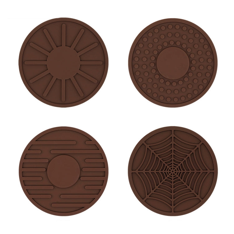 Car anti-slip silicone coaster set, brown round coasters with raised grip textures