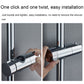 Chrome shower rod lift base clamp with buckle strap and twist-to-tighten handle
