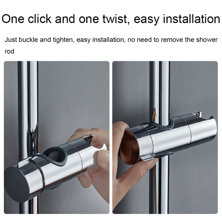 Chrome shower rod lift base clamp with buckle strap and twist-to-tighten handle