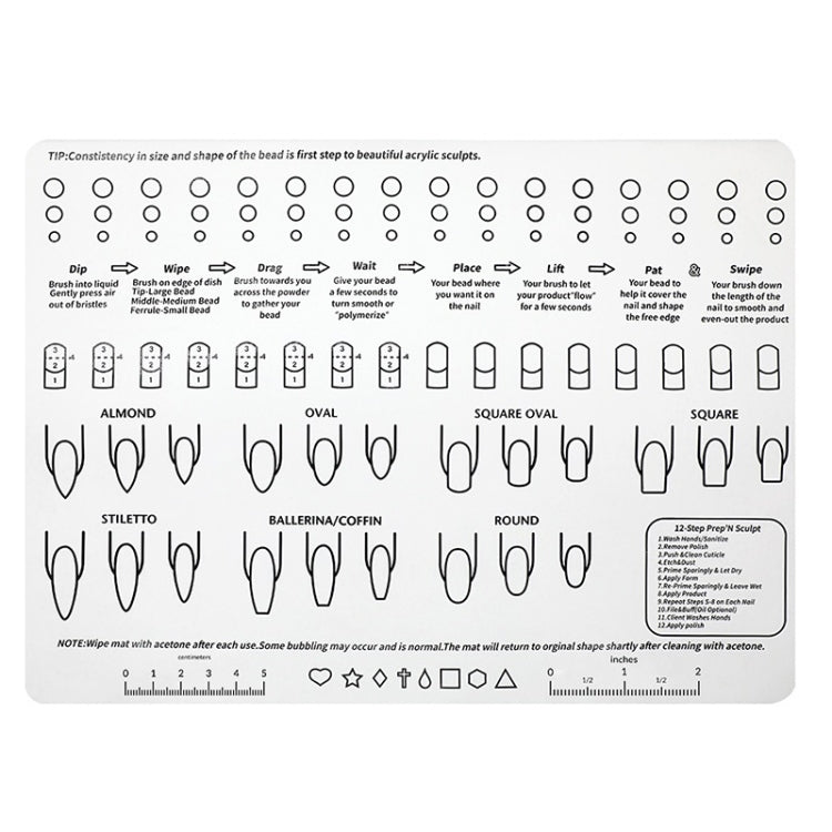 White silicone manicure pad palette with multiple nail shape guide circles and icons
