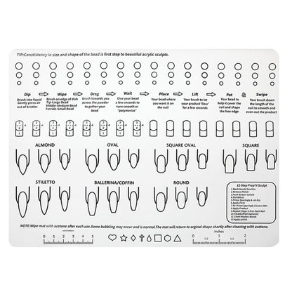 White silicone manicure pad palette with multiple nail shape guide circles and icons