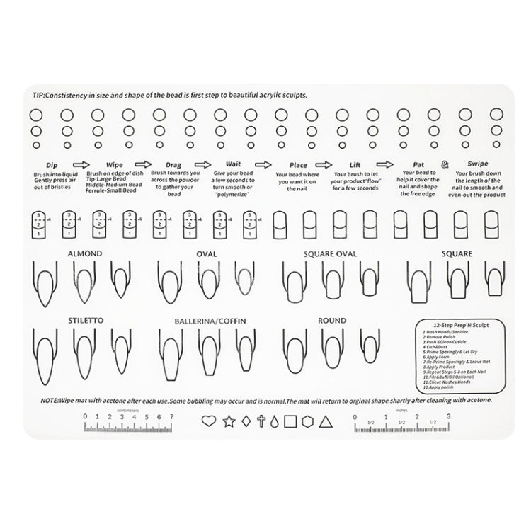 White silicone manicure pad palette sheet with nail shape diagrams and dot grid markers